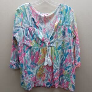 Lilly Pulitzer Women's Tassel Sparkling Sands Tilda Tunic Shirt Top Size Medium
